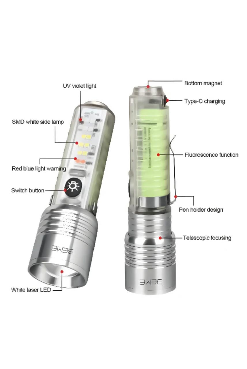 MULTI FUNCTIONAL RECHARGEABLE LED FLASH LIGHT